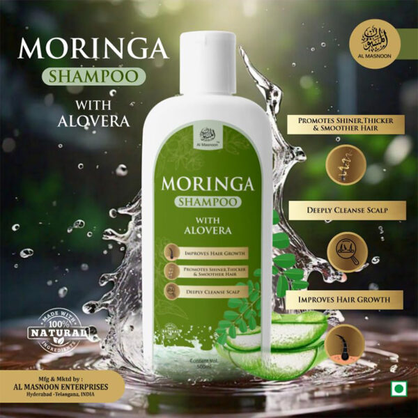 AL MASNOON Moringa Shampoo with Aloe Vera – Deep Cleansing Formula for Scalp Health and Hair Growth (500ml Pack of 1)