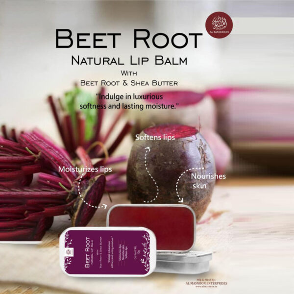 AL MASNOON 100% Natural Beetroot Lip Balm with Shea Butter & Beetroot Extract - Nourishing & Moisturizing 10g Pack, No Color Added for Soft, Smooth Lips