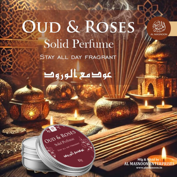 AL MASNOON Rose Oud Solid Perfume 10g - Arabic Fragrance with Oud and Roses, Long-Lasting Deodorant for All-Day Freshness, Perfect